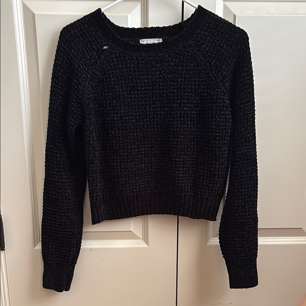 Altar'd State Black Crew Neck Sweater with Waffle Knit